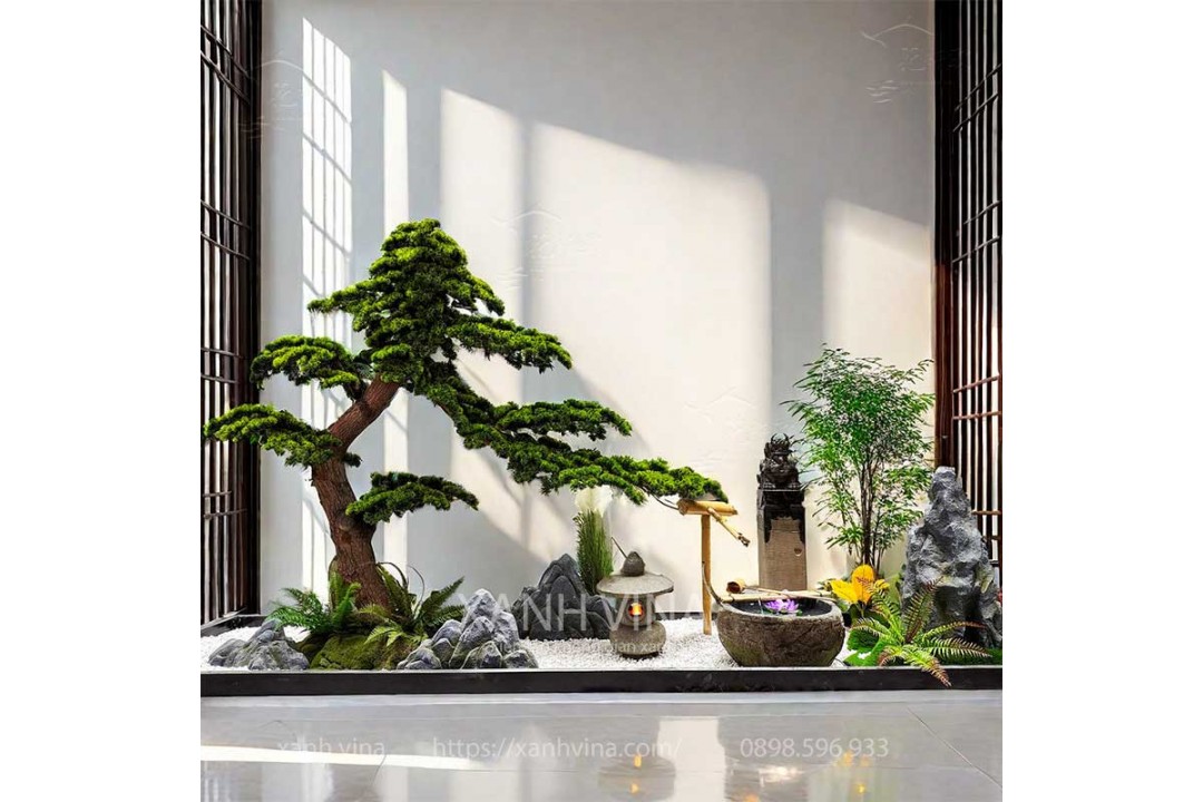 tiểu cảnh cây tùng giả
